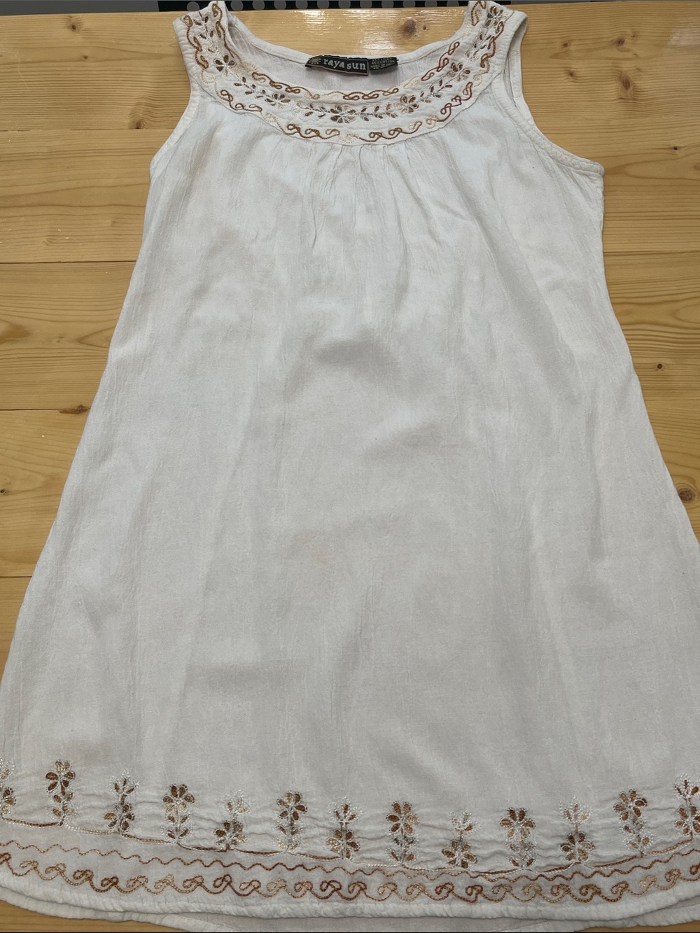 Raya Sun White Crinkle Linen Cotton Boho Embroidered Mini Dress Coverup Size M - Picture 15 of 16